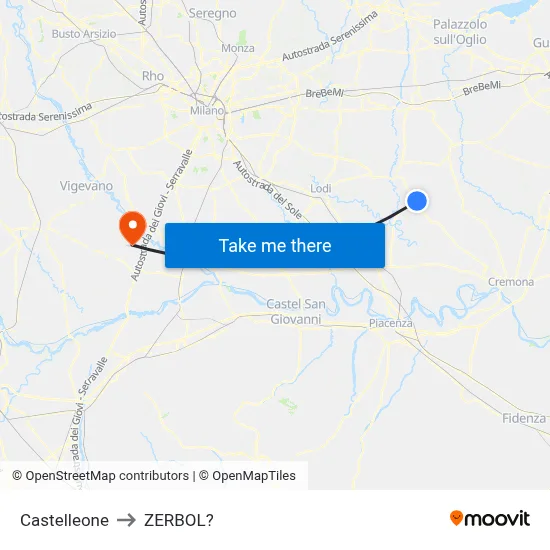Castelleone to Zerbol map