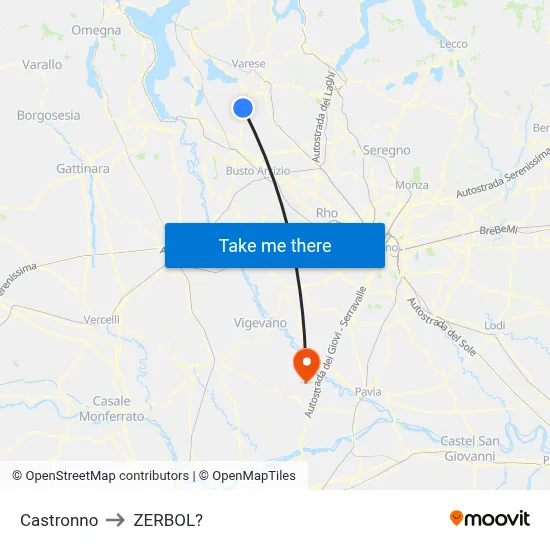 Castronno to Zerbol map