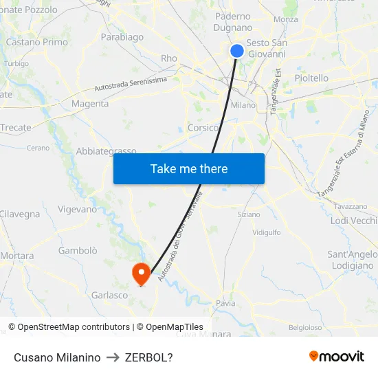 Cusano Milanino to Zerbol map