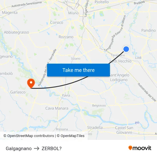 Galgagnano to Zerbol map