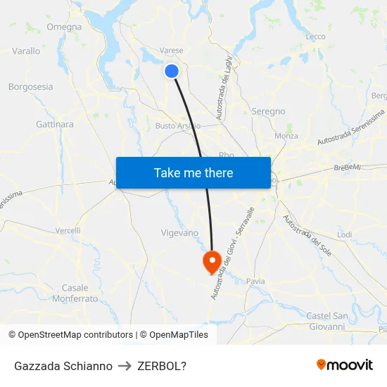 Gazzada Schianno to Zerbol map
