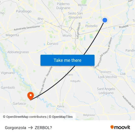 Gorgonzola to Zerbol map