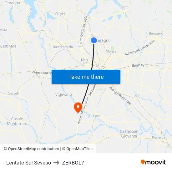Lentate Sul Seveso to Zerbol map