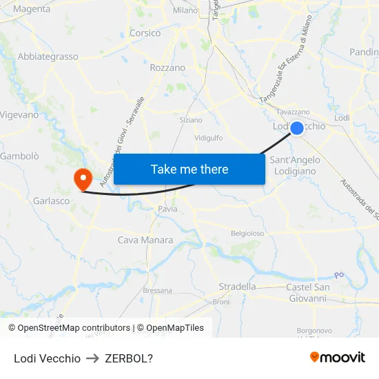 Lodi Vecchio to Zerbol map