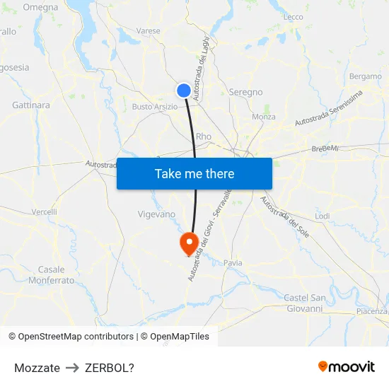 Mozzate to Zerbol map