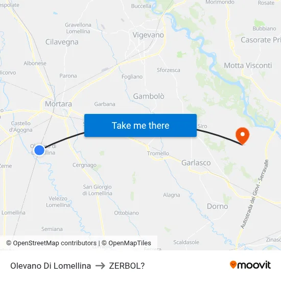Olevano Di Lomellina to Zerbol map
