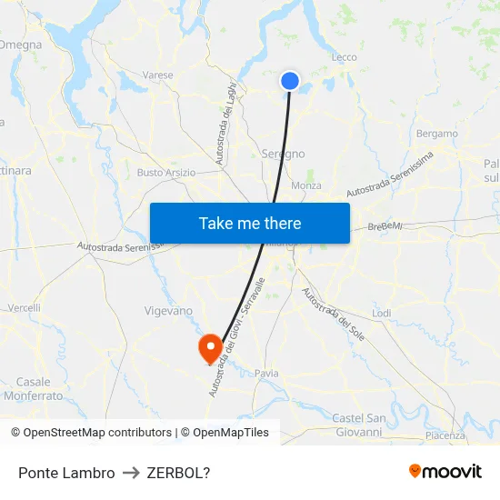 Ponte Lambro to Zerbol map