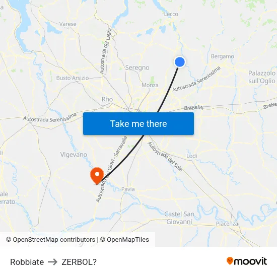 Robbiate to Zerbol map