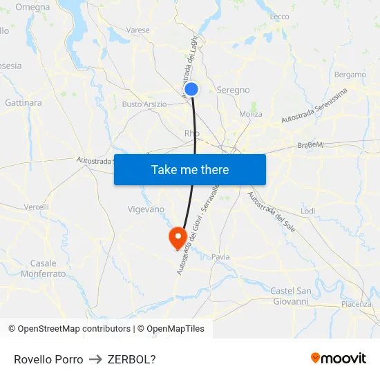 Rovello Porro to Zerbol map