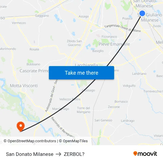 San Donato Milanese to Zerbol map