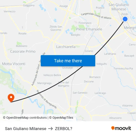 San Giuliano Milanese to Zerbol map