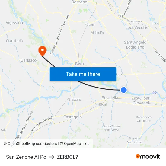 San Zenone al Po to Zerbol map