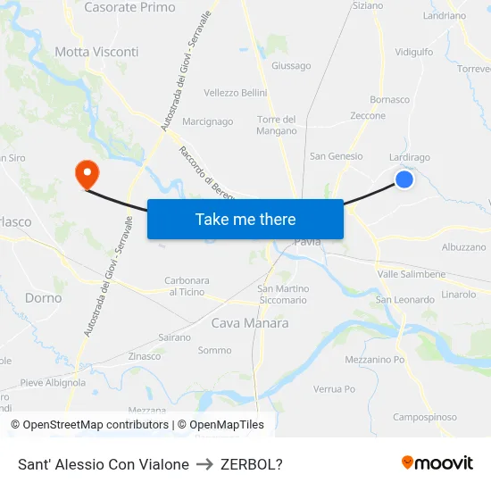 Sant'Alessio con Vialone to Zerbol map
