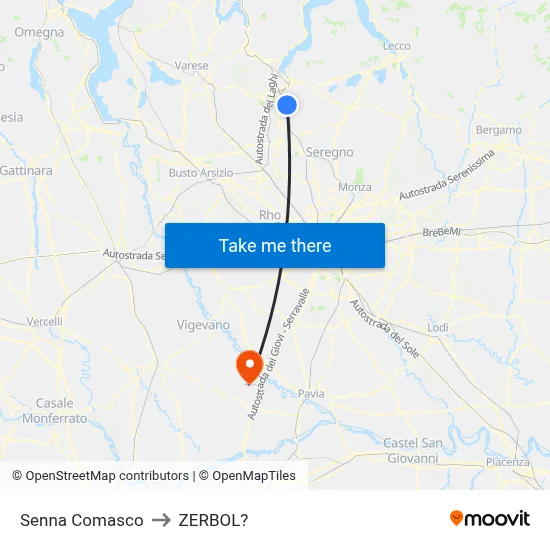 Senna Comasco to Zerbol map