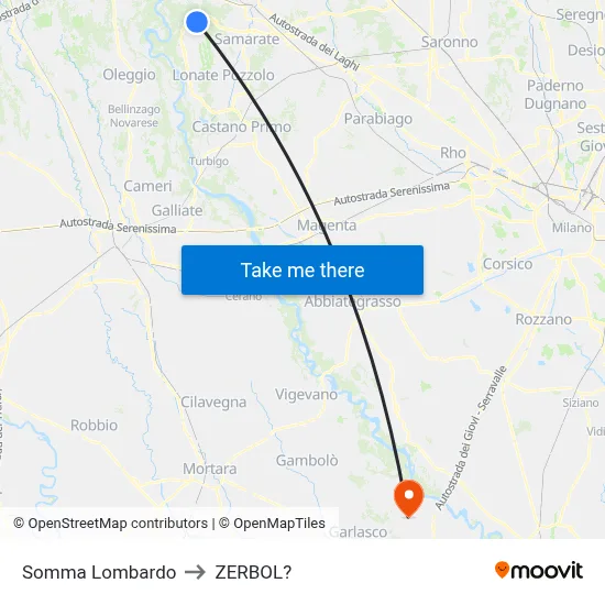 Somma Lombardo to Zerbol map