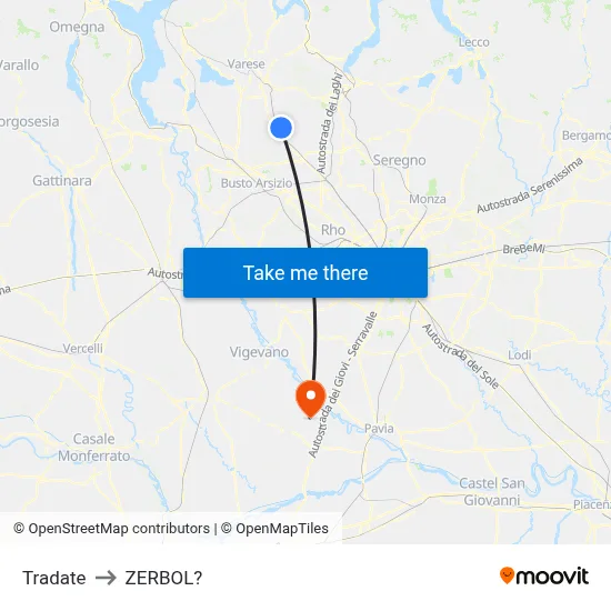 Tradate to Zerbol map