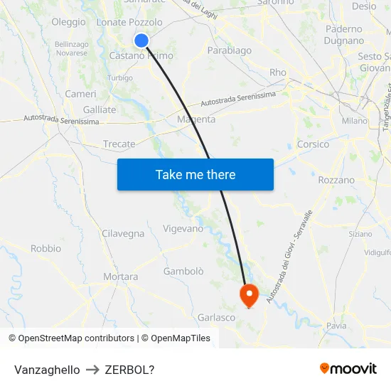 Vanzaghello to Zerbol map
