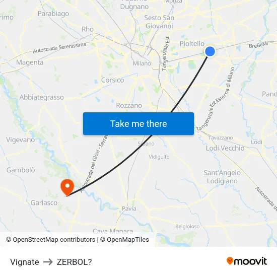 Vignate to Zerbol map