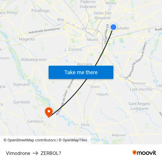 Vimodrone to Zerbol map
