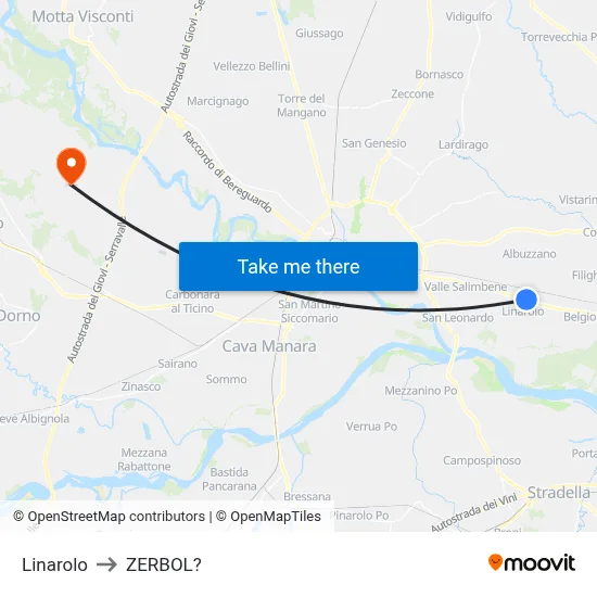 Linarolo to Zerbol map
