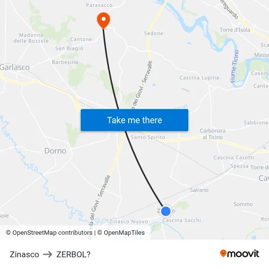 Zinasco to Zerbol map