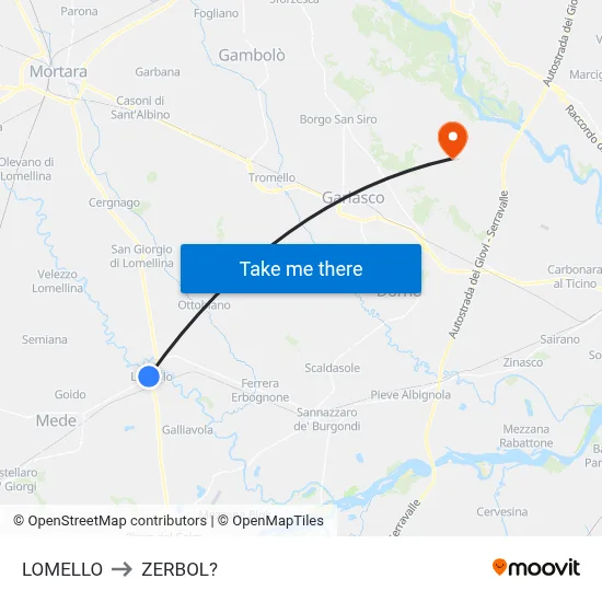Lomello to Zerbol map