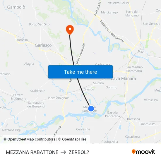 Mezzana Rabattone to Zerbol map