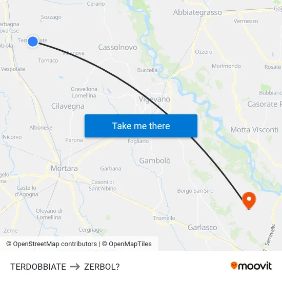 Terdobbiate to Zerbol map