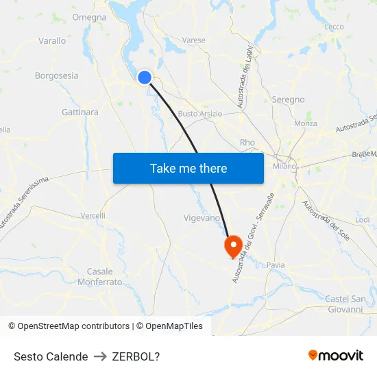 Sesto Calende to Zerbol map