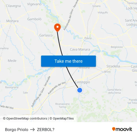 Borgo Priolo to Zerbol map