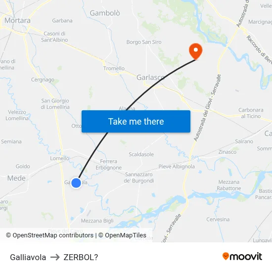 Galliavola to Zerbol map