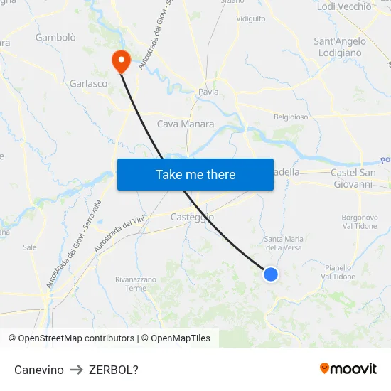 Canevino to Zerbol map