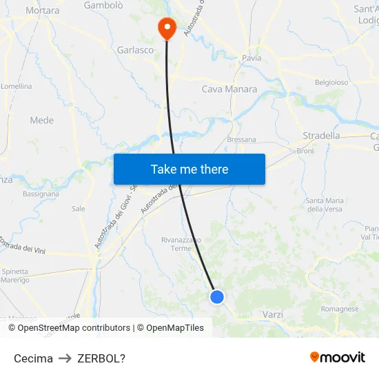 Cecima to Zerbol map