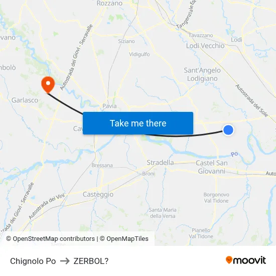 Chignolo Po to Zerbol map