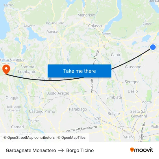 Garbagnate Monastero to Borgo Ticino map