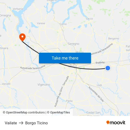 Vailate to Borgo Ticino map