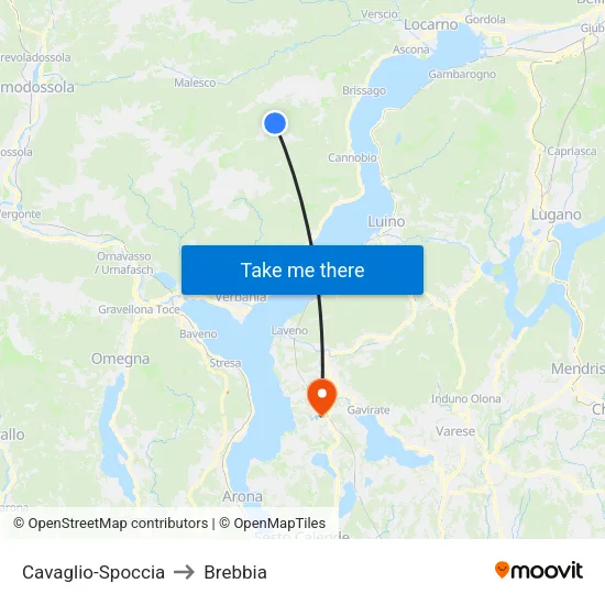 Cavaglio-Spoccia to Brebbia map