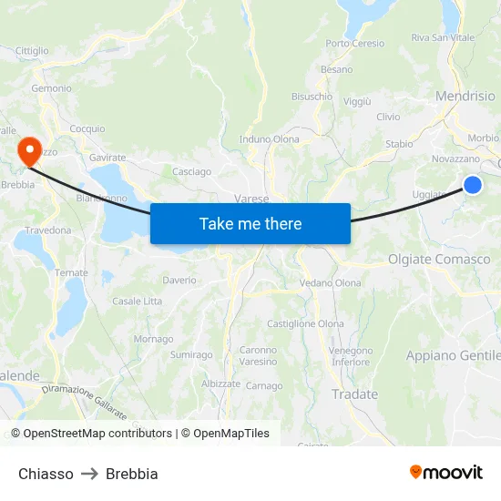 Chiasso to Brebbia map