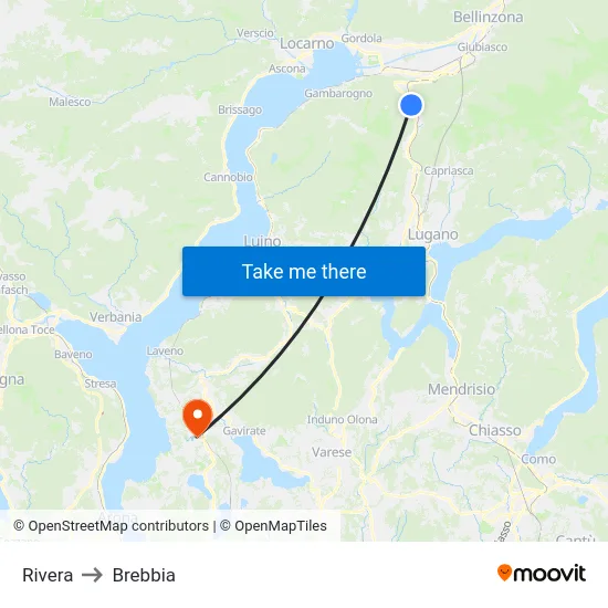 Rivera to Brebbia map
