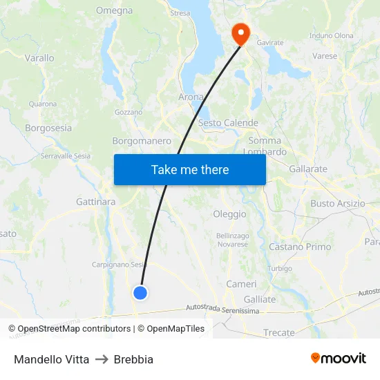 Mandello Vitta to Brebbia map