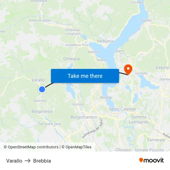 Varallo to Brebbia map