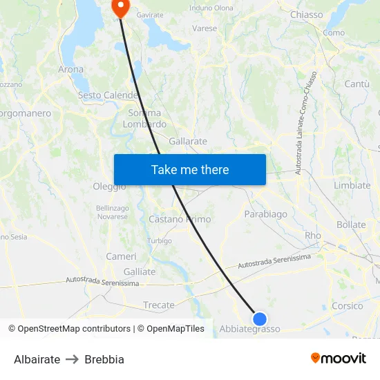 Albairate to Brebbia map