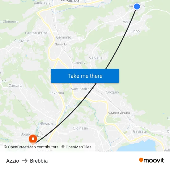 Azzio to Brebbia map