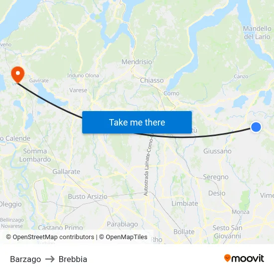 Barzago to Brebbia map