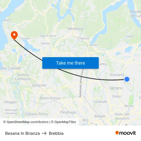 Besana in Brianza to Brebbia map