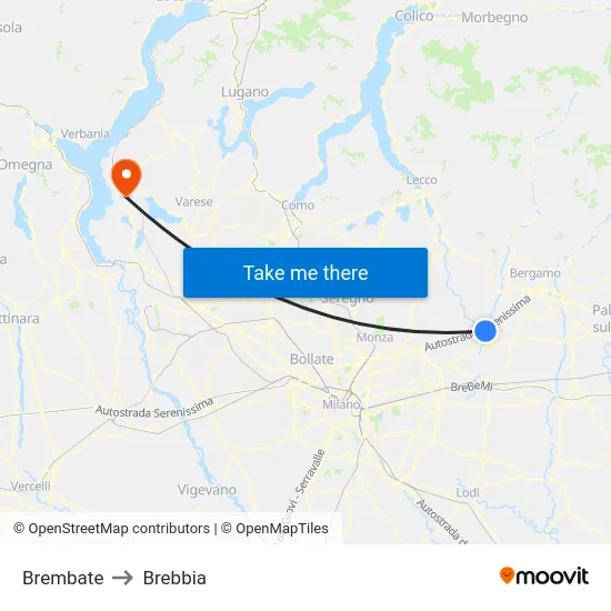 Brembate to Brebbia map