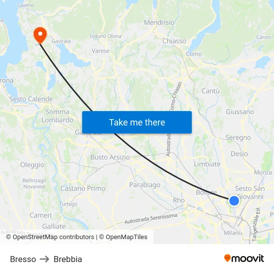 Bresso to Brebbia map