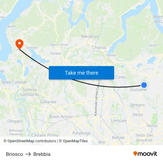 Briosco to Brebbia map