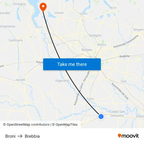 Broni to Brebbia map