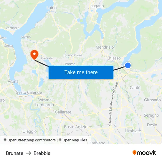 Brunate to Brebbia map